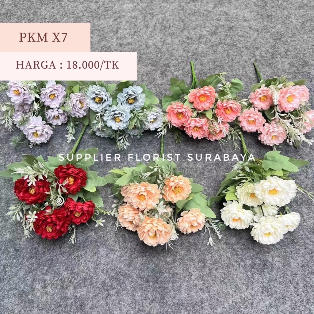 Jual [PKM X7] PEONY KECIL MEKAR X7 PEONY RUMBAI BUNGA PALSU ARTIFICIAL ...