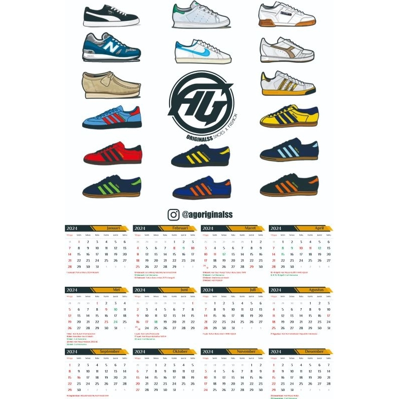 Jual KALENDER 2024 SHOES CASUAL CLOBBER by AGORIGINALSS Shopee Indonesia