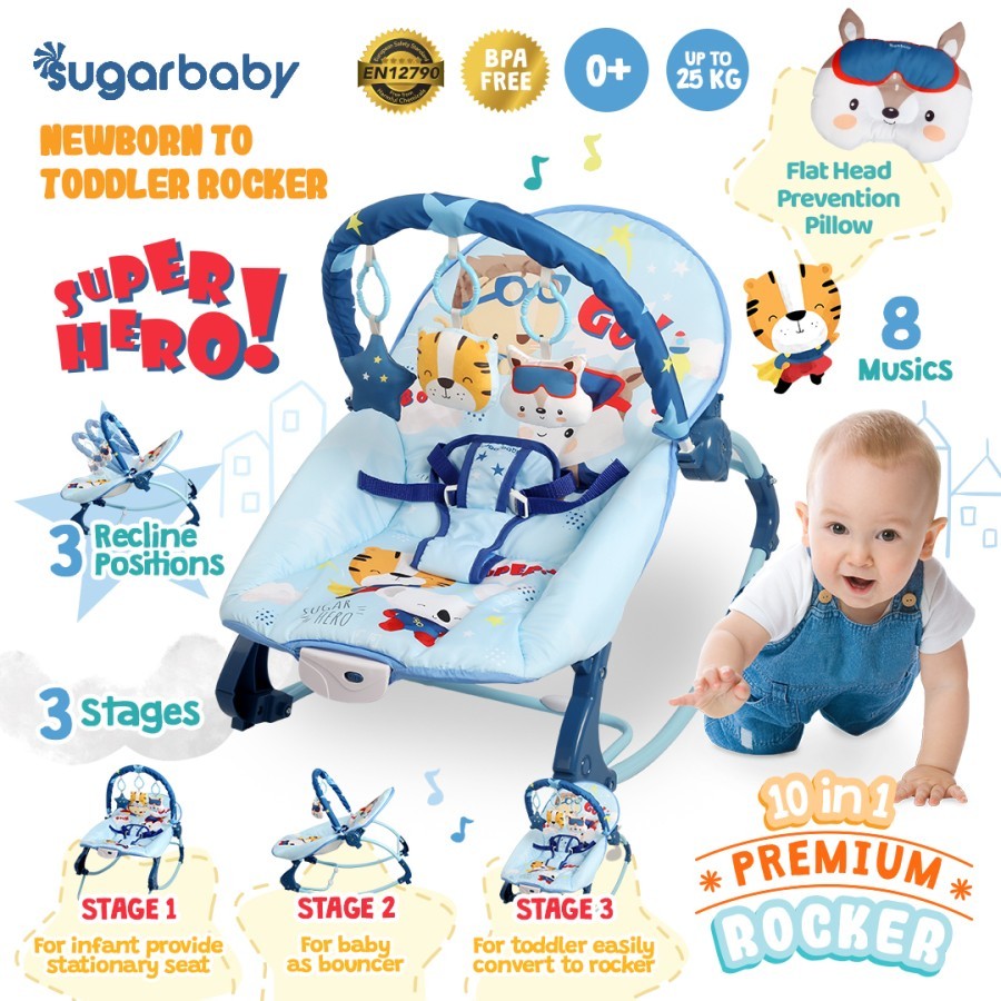 Jual Sugar Baby 10 in 1 Premium Rocker Extra Large Seat / Bouncer Kursi ...