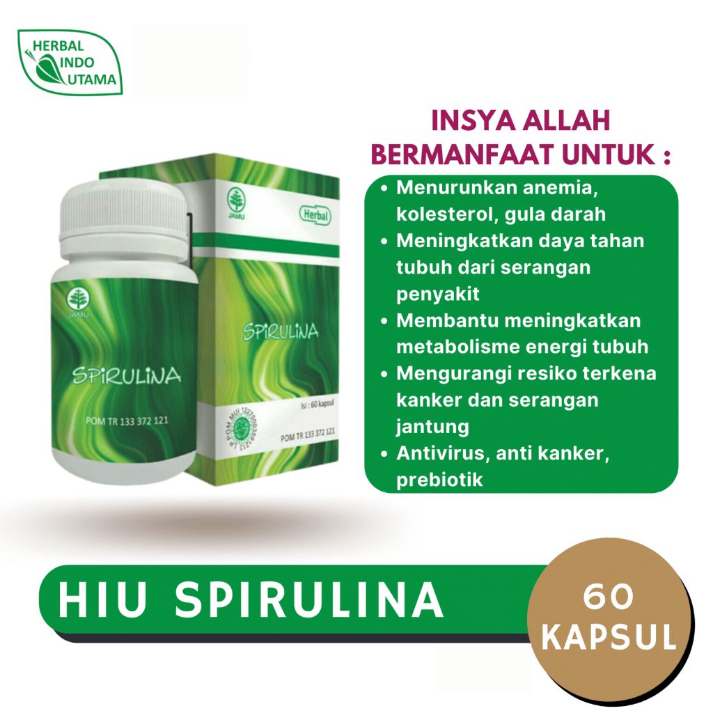 Jual Herbal Indo Utama Spirulina 60 Kapsul Asli Original / HIU
