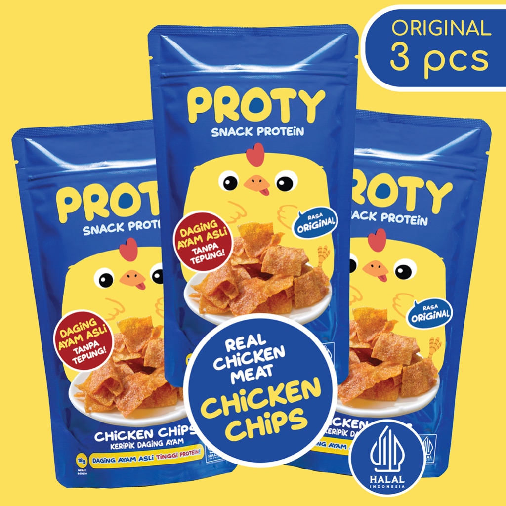 Jual PROTY Cemilan Protein Chicken Chips Original (Bundle 3 pcs) Snack
