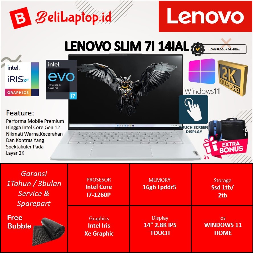 Jual Laptop Lenovo Ideapad Slim 7i Intel Core I7 1260p 16gb 1tb Ssd 14 Inci 2k Display Windows 0857