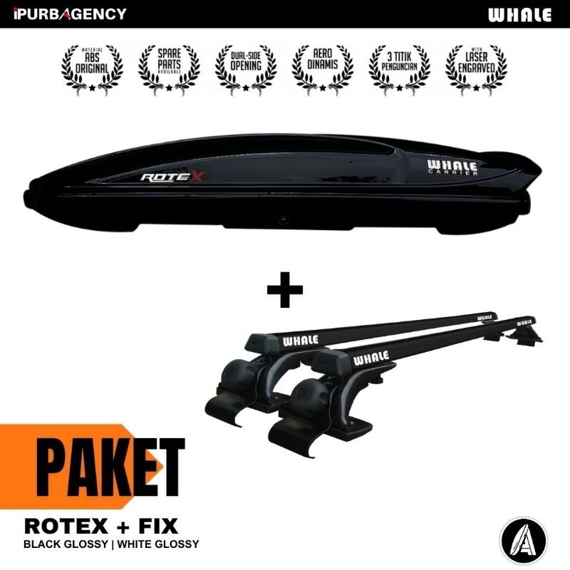 Jual Paket Whale Roof Box Rotex Cross Bar Fix Jepit Pintu Universal