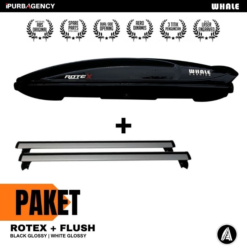 Jual Paket Whale Roof box RoteX + Cross bar Flush rail: Universal ...