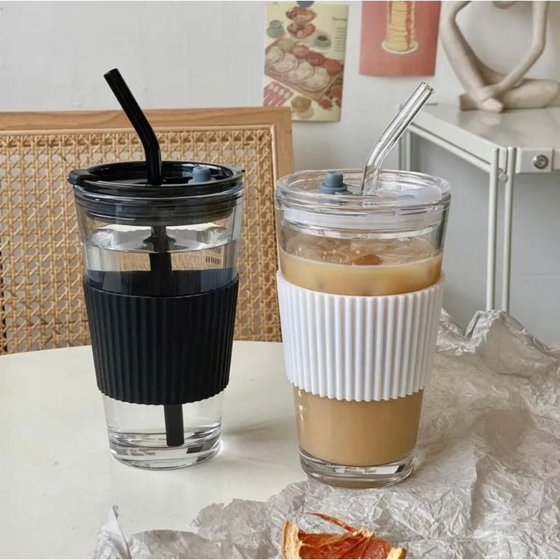 Jual Gelas Tumbler Kaca Aesthetic Botol Minum Takeaway Gelas Kopi