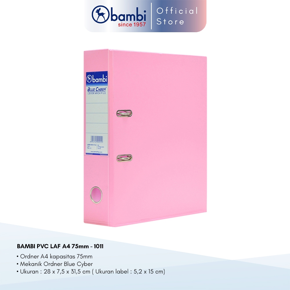 Jual Bambi Lever Arch File Ordner A4 Pastel Pink Jumbo Size 75 mm