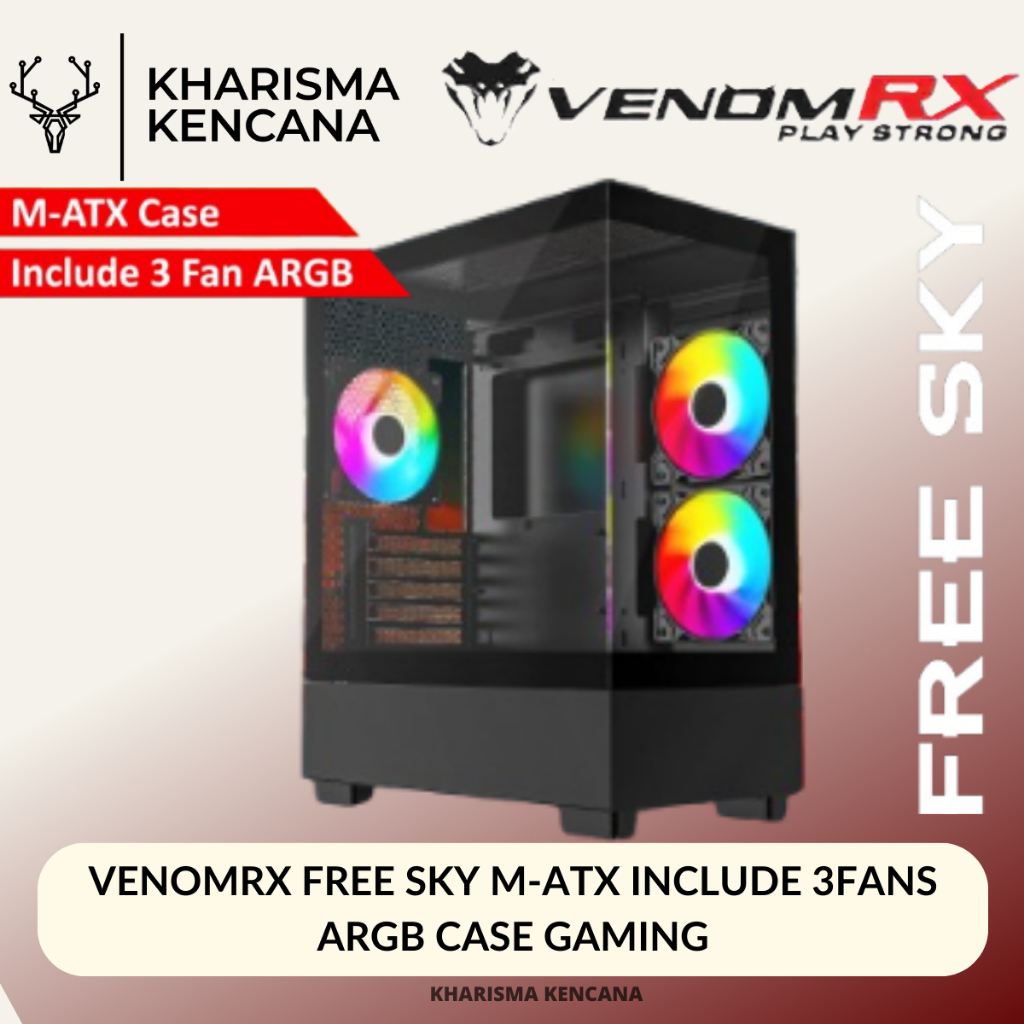 Jual VENOMRX FREE SKY BLACK / WHITE M-ATX INCLUDE 3FANS ARGB CASE GAMING |  Shopee Indonesia