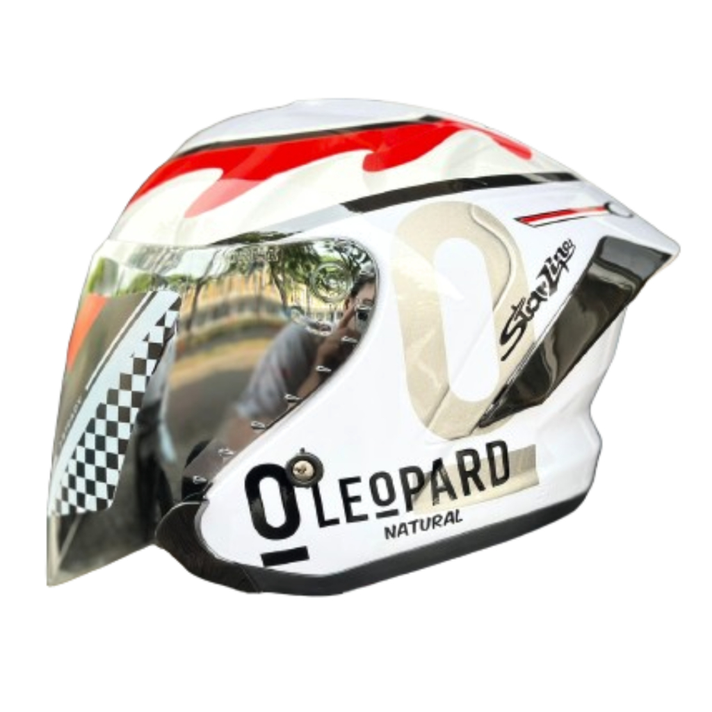 Jual Helm JS Armor Half Face Cewek Cowok Motif LEOPARD IDN Original SNI ...