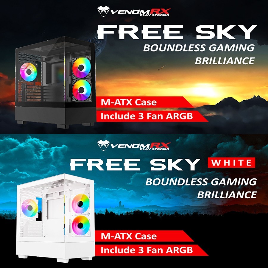 Jual Casing Komputer Venom Rx Free Sky M-ATX + 3 Fan - Mid Tower ...