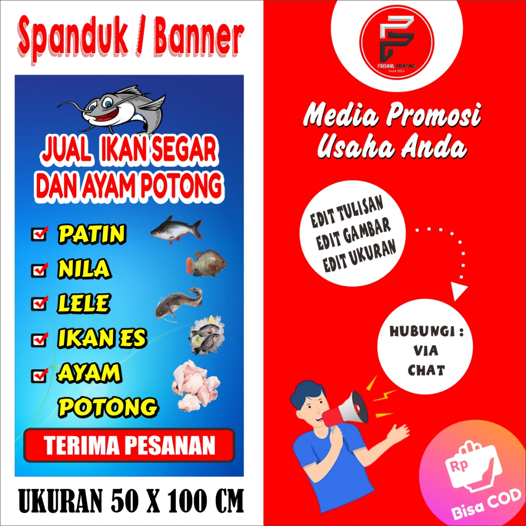 Jual Banner Jual Ikan Spanduk Ayam Potong Spanduk Jual Ikan Segar Banner Ukuran 50 X 100 2414