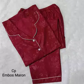 BJ PIYAMA CP SATIN EMBOS WANITA Baju Tidur Wanita Dewasa Lengan Pendek