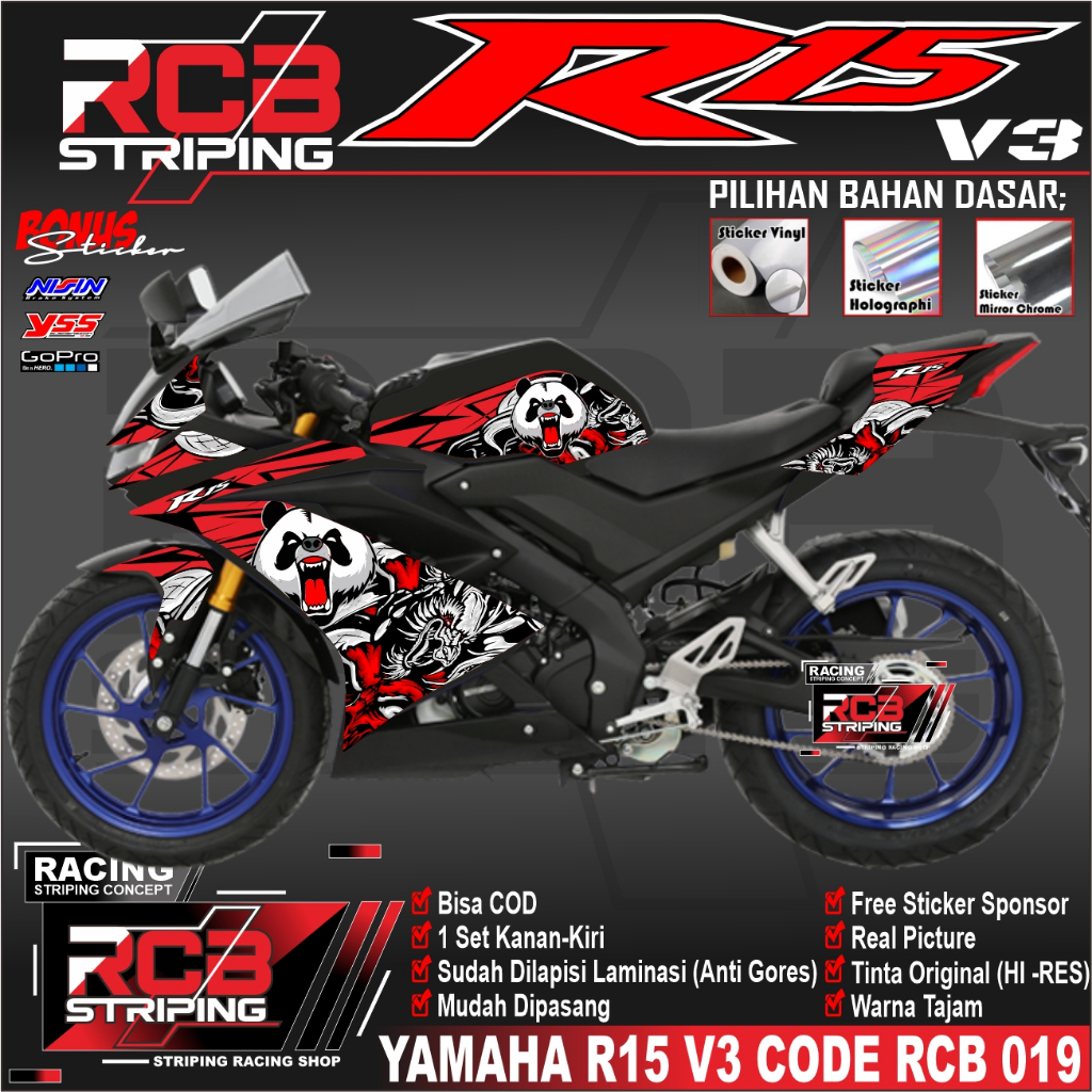 Jual (COD)Striping R15 V3 Variasi Stiker R15 V3 Desain Motif PANDA RCB ...