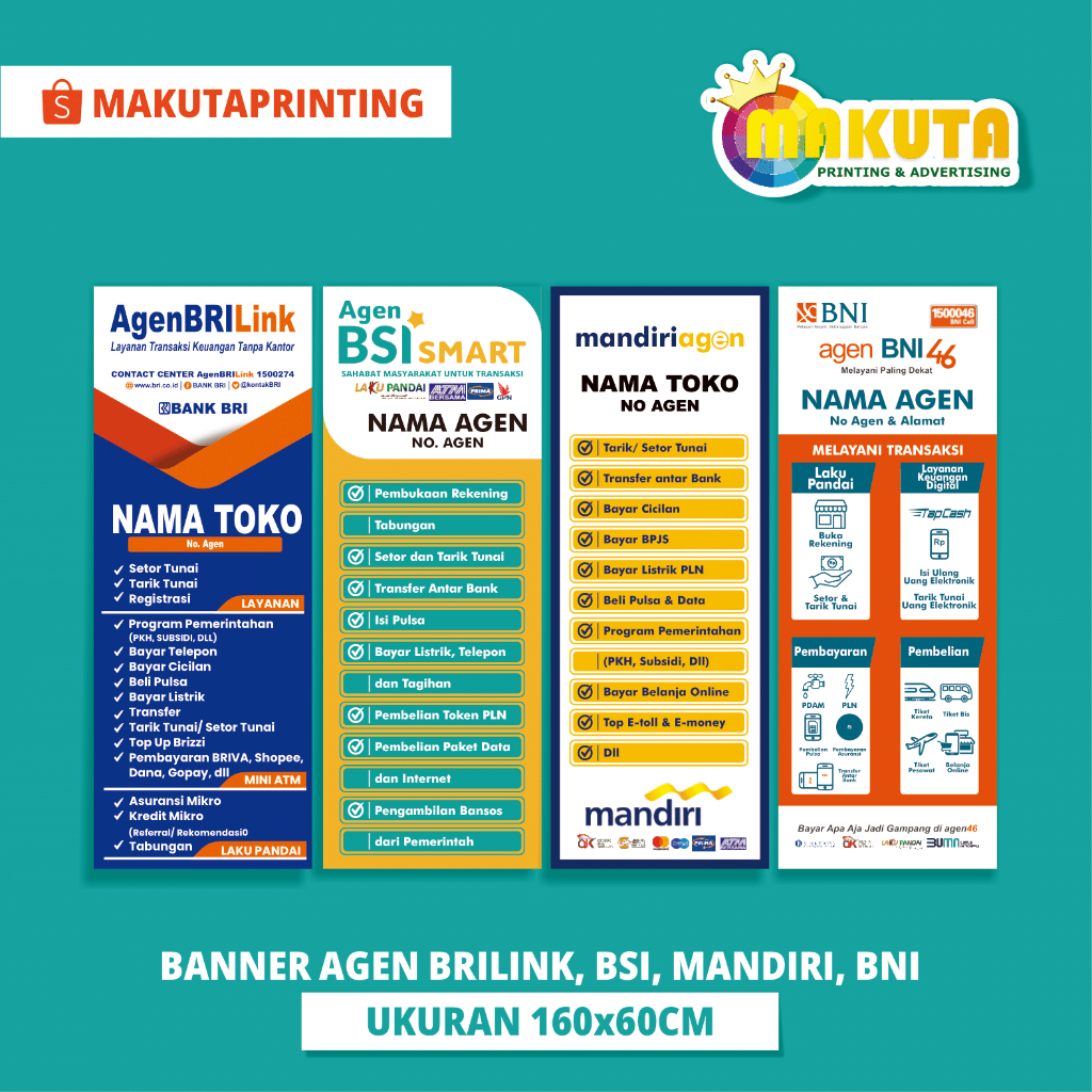 Jual Spanduk Banner Agen BRILINK BSI Smart BNI 46 Mandiri Custom Desain ...