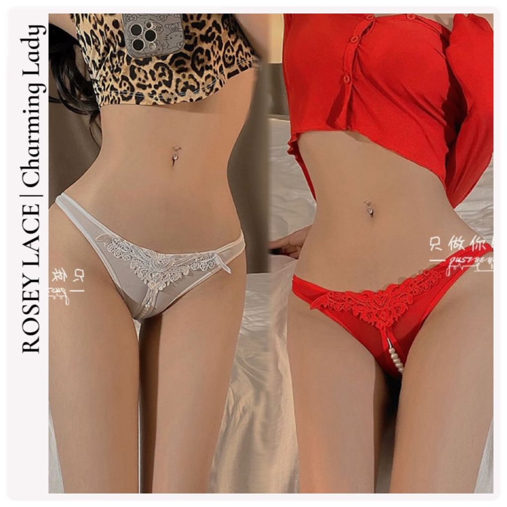 Jual Roseylace Sexy G String Panties Open Crotch Mutiara Celana Dalam Wanita Soft Lace P