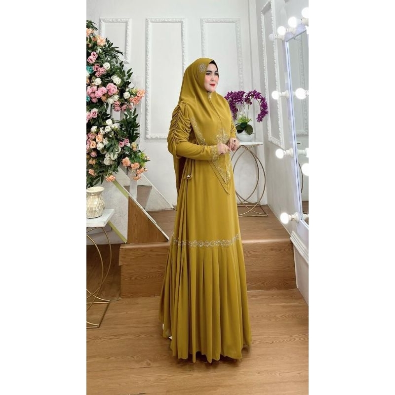 Jual Gamis Syari Rampel Ceruty Babydoll Premium Full Mute Keliling ...