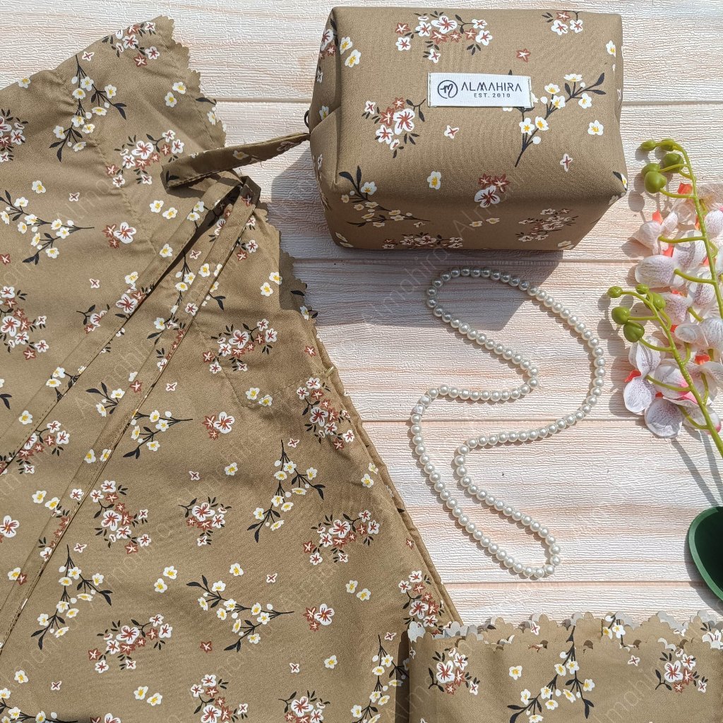 Mukena FLORA Series Laser Cut | Mukena Travelling Pouch Motif | Mukena 2in1 Motif Resleting Dagu by Almahira