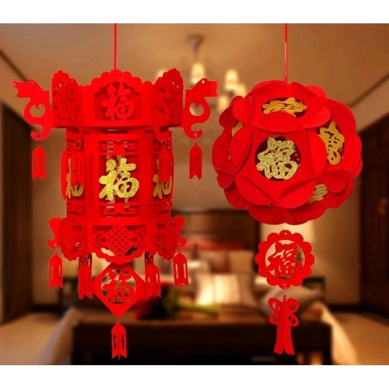 Jual Lampion JUMBO hoki fu imlek merah lucky lentera kertas hiasan ...