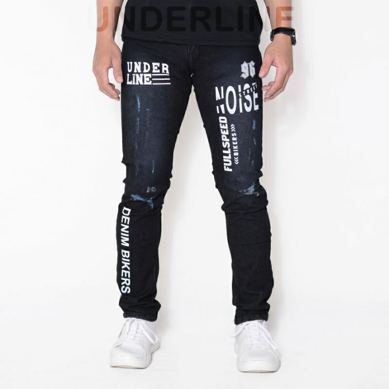 RIPPED JEANS SABLON-CELANA JEANS SKINNY TULISAN GAMBAR SABLON PREMIUM