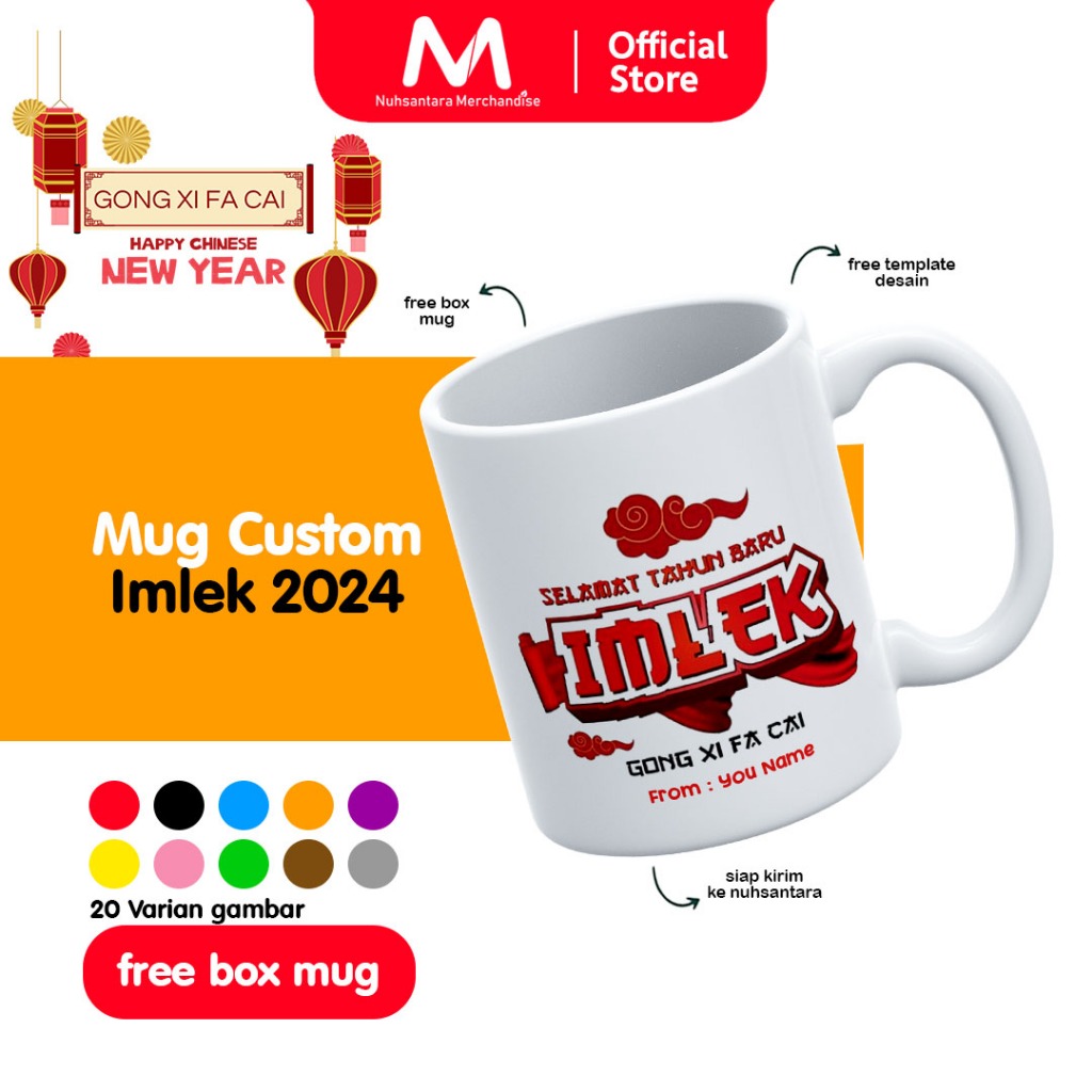 Jual CETAK MUG IMLEK 2024 TAHUN NAGA / GELAS GONG XI FA CAI / CUSTOM