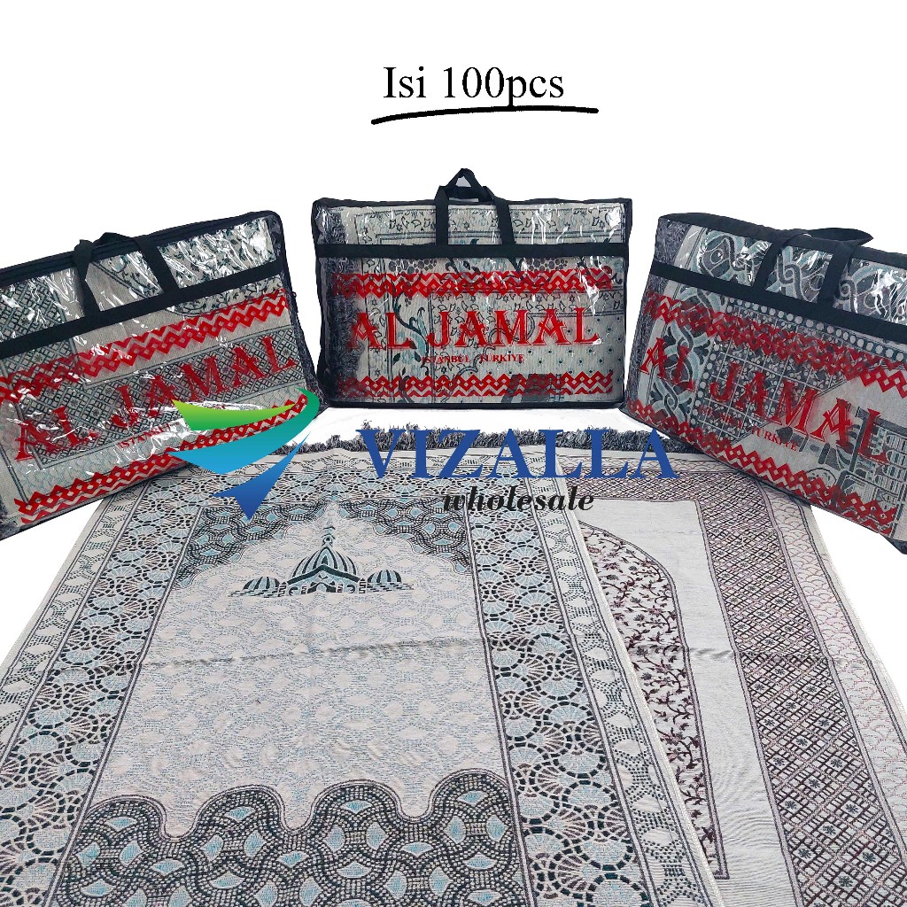 Isi 100pcs Sajadah Travel Metalik Besar 70x100cm/ Al Jamal Lurex/ Sajadah Souvenir Haji Umroh