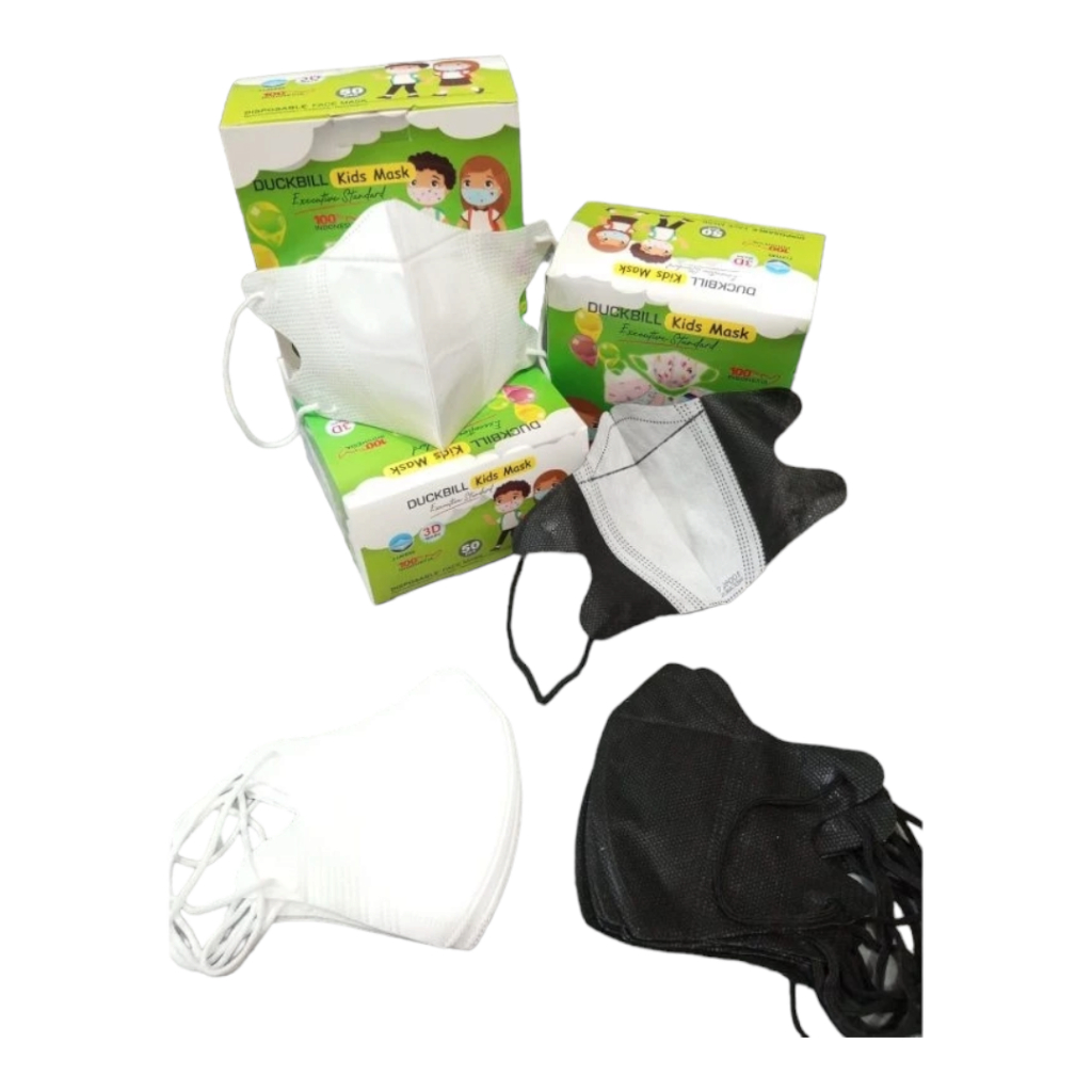 Jual MASKER DUCKBILL ANAK POLOS HITAM PUTIH 4-12 THN ISI 50 PCS + BOX ...