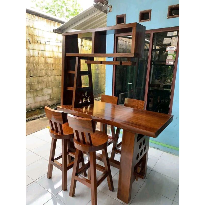 Jual meja bar cafe kursi bar cafe meja bar kayu utuh | Shopee Indonesia
