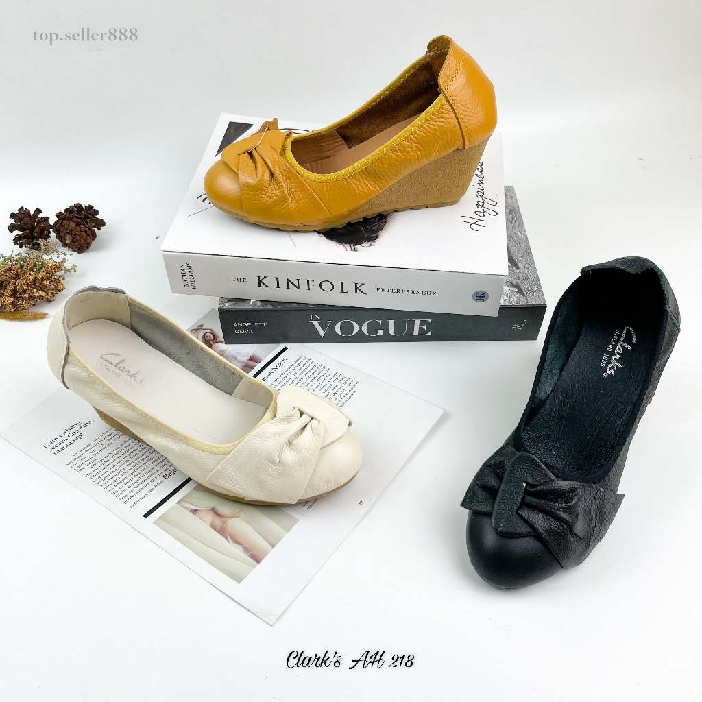 Jual Sepatu Wedges Wanita Import Clarks 7 CM Kulit Asli AH 218 Shopee Indonesia