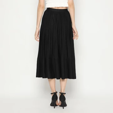 MINEOLA Serenity Black Pleated Midi Skirt (Rok Wanita Midi Plisket Bahan Impor Premium Korean