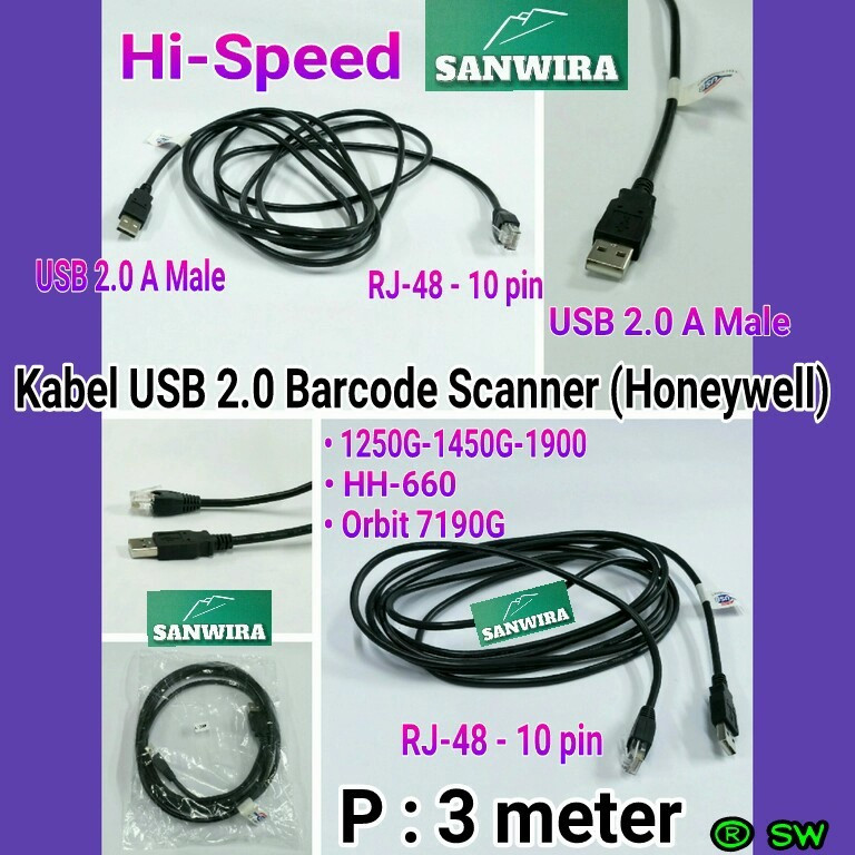 2M USB Cable Barcode Scanner Compatible with Honeywell
