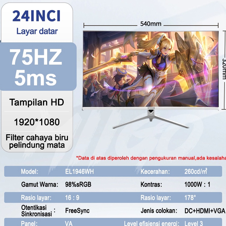 Jual KODE O3C MIIGO Monitor Monitor Game Profesional Monitor 24 Inci ...