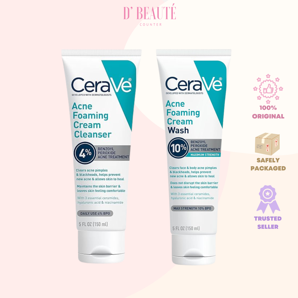 CeraVe Acne Foaming Cream Wash | Gentle Face and Body Acne Cleanser with  Benzoyl Peroxide 10%, Hyaluronic Acid, and Niacinamide | Acne Treatment