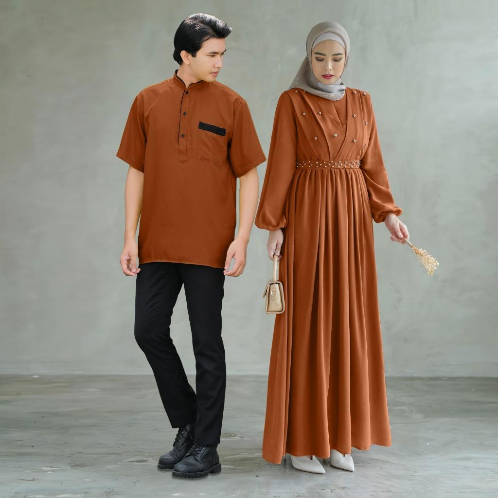 Jual Azora Couple Pasangan Simple Gamis Dan Koko Lengan Pendek Ukuran L ...