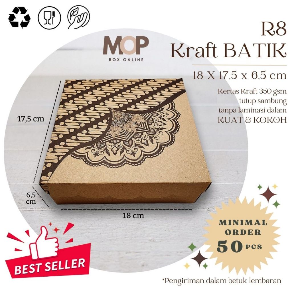 Jual Kotak Nasi 18x18 R8 Kraft BATIK Box Nasi Kraf Murah Katering Kotak ...