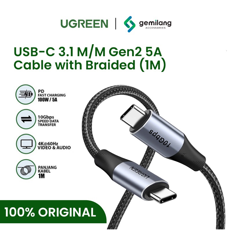 Jual Ugreen Usb C 31 Mm Gen2 5a Cable With Braided 1m Shopee Indonesia 0198