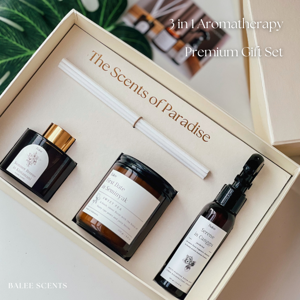 Jual 3 in 1 Aromatherapy Premium Gift Set - Candle + Diffuser + Spray ...