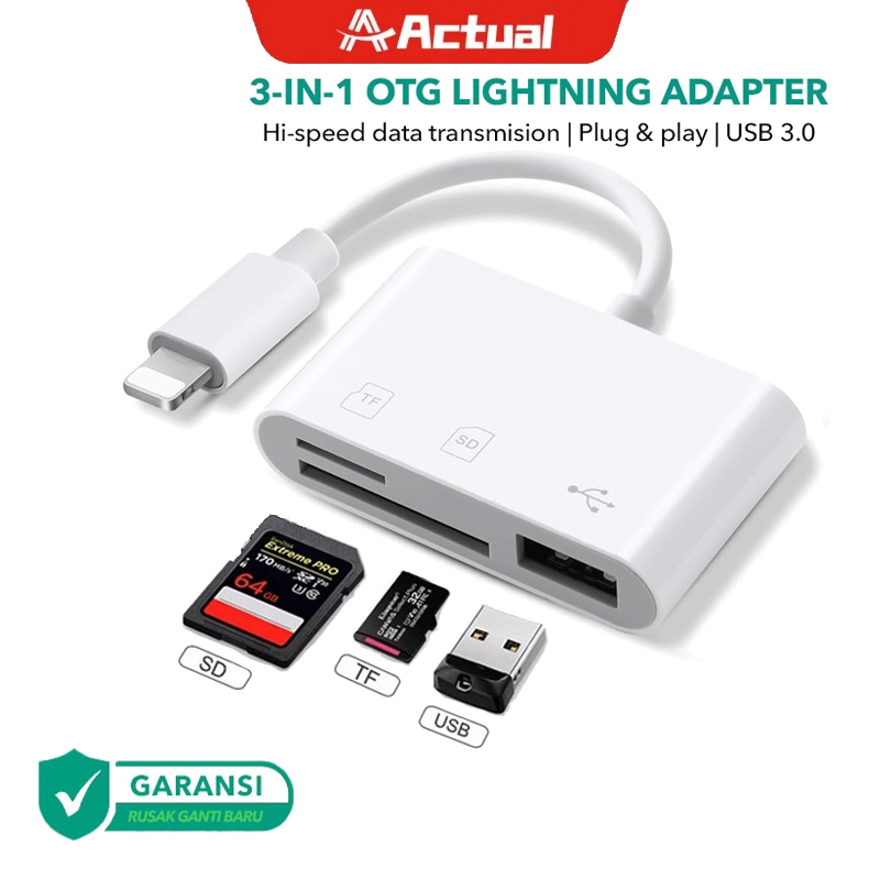 Jual Actual【COD】3 In Lightning OTG Usb Adapter SD/TF/Card