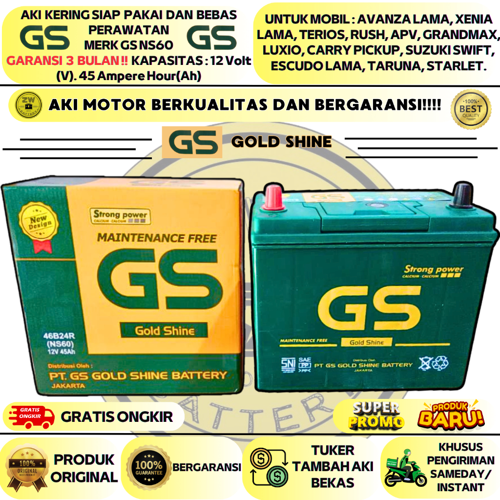 Jual AKI MOBIL AVANZA G / VELOZ, TERIOS, XENIA, RUSH, GRANDMAX NS60 GS
