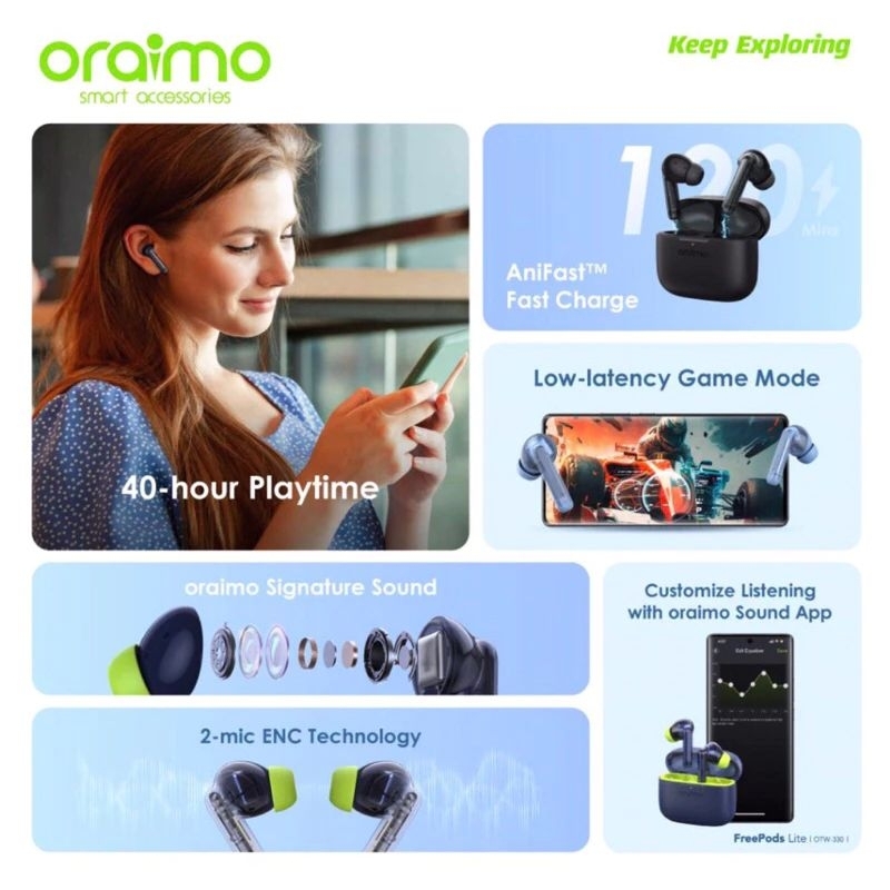 Jual Oraimo Wireless Headset Bluetooth Earphone TWS Earbuds True ...