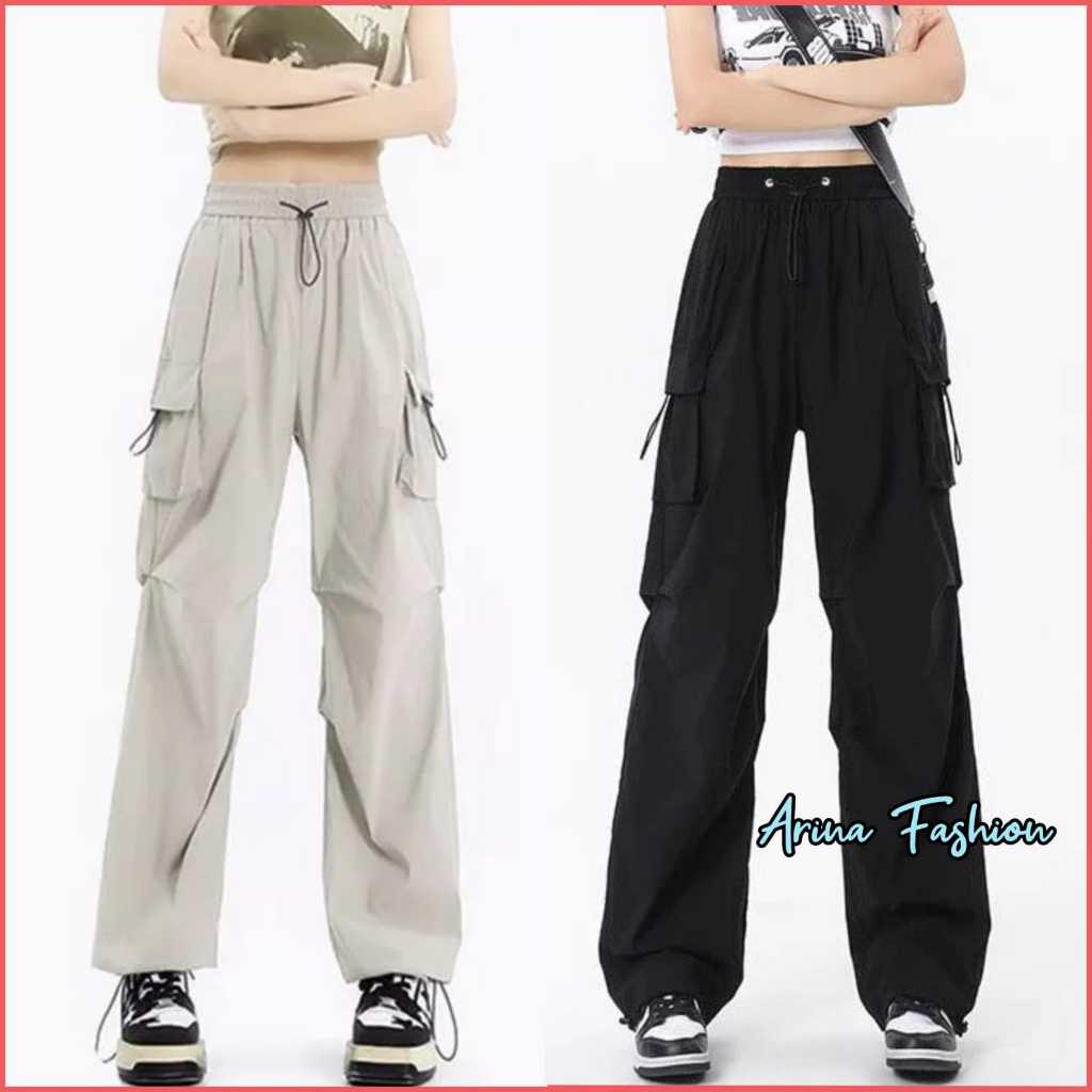 Jual Cargo Pants Wanita Highwaist Loose Pants Korean Style Jumbo Celana Cargo Wanita Shopee