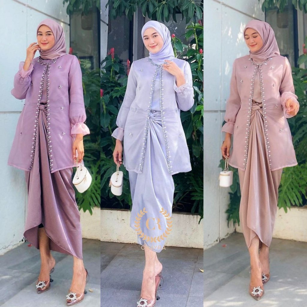 Jual One Set Wanita Kekinian Outer Jeema Organza Atasan Rok Lilit ...
