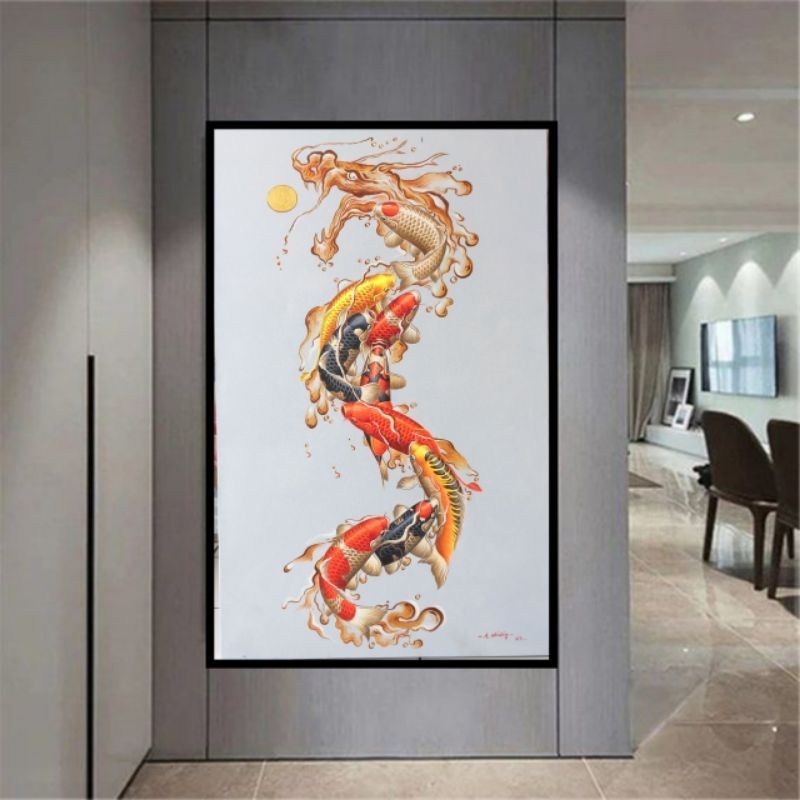 Jual LUKISAN IKAN KOI PENGSUI 140X80CM INCLUDE DENGAN FRAME/lukisan ...