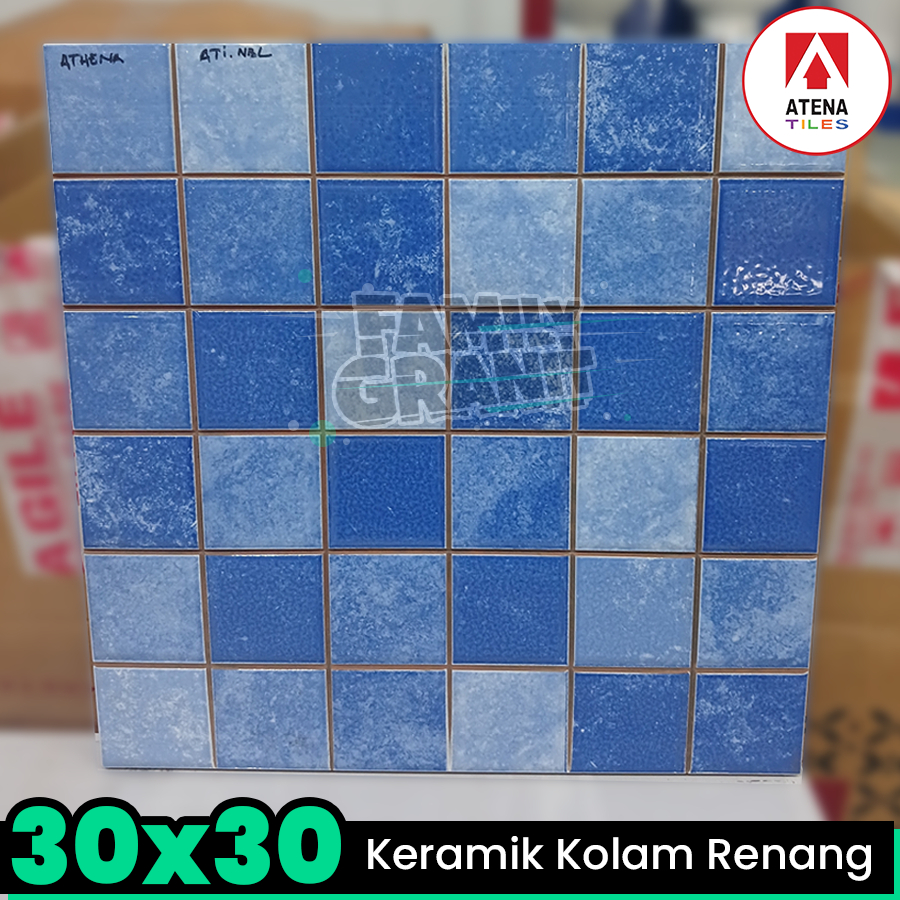 Jual Keramik Kolam Renang 30x30 Atena Tiles Atlantic Blue Motif Mozaik