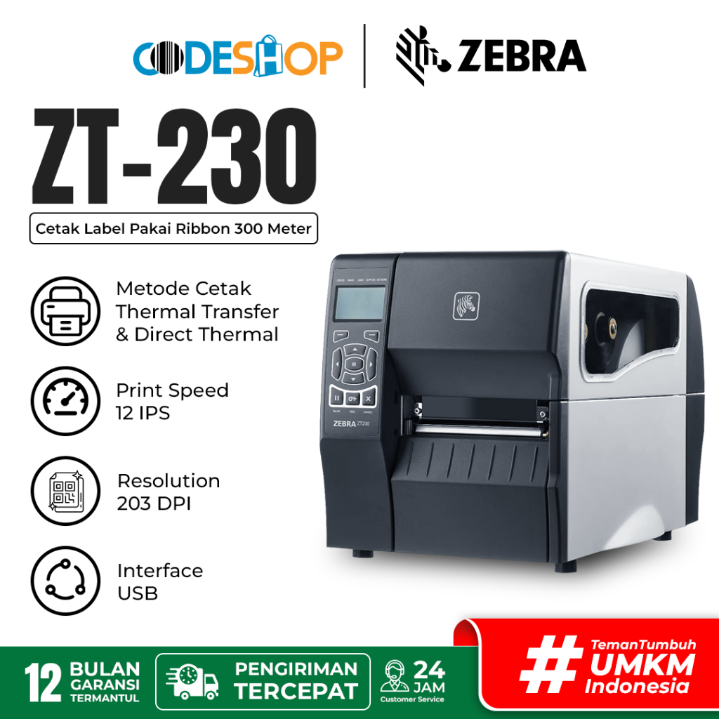 Jual Zebra Zt230 Usb Printer Label Direct Thermal Transfer Barcode Resi Shopee Indonesia 1519