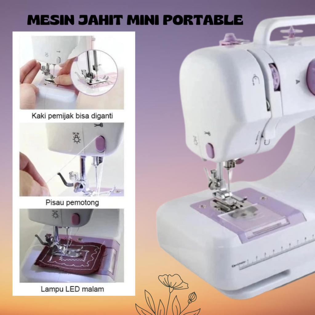 Jual 「Skylo🇲🇨」Mesin Jahit Mini portable 505A, Mesin Jahit Listrik 12 ...