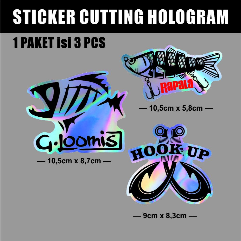 Sticker Mancing isi 3 Pcs Brand Logo Pancing Hologram Terlaris