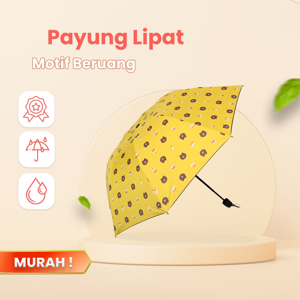 Jual ORANGE Payung Lipat Motif Bear Beruang Lucu Premium Anti UV