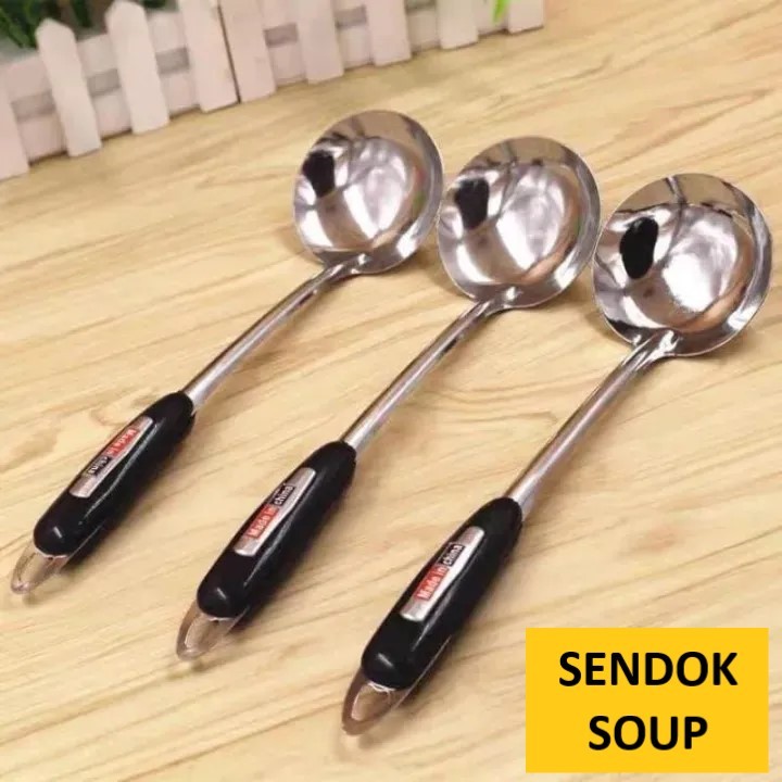 Jual Centong Sayur Stainless Gagang Hitam Sendok Kuah Sayur Centong