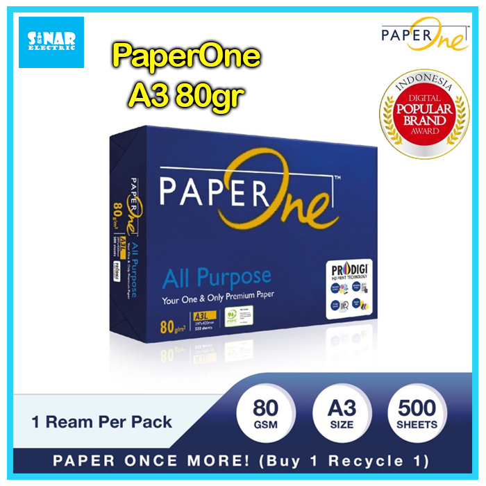 Jual Kertas Hvs Paperone Kertas A3 80gr All Purpose 1 Rim 500 Lembar