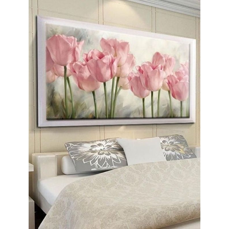 Jual HIASAN LUKISAN DINDING RUANG TAMU MOTIF BUNGA TULIP PINK AESTHETIC