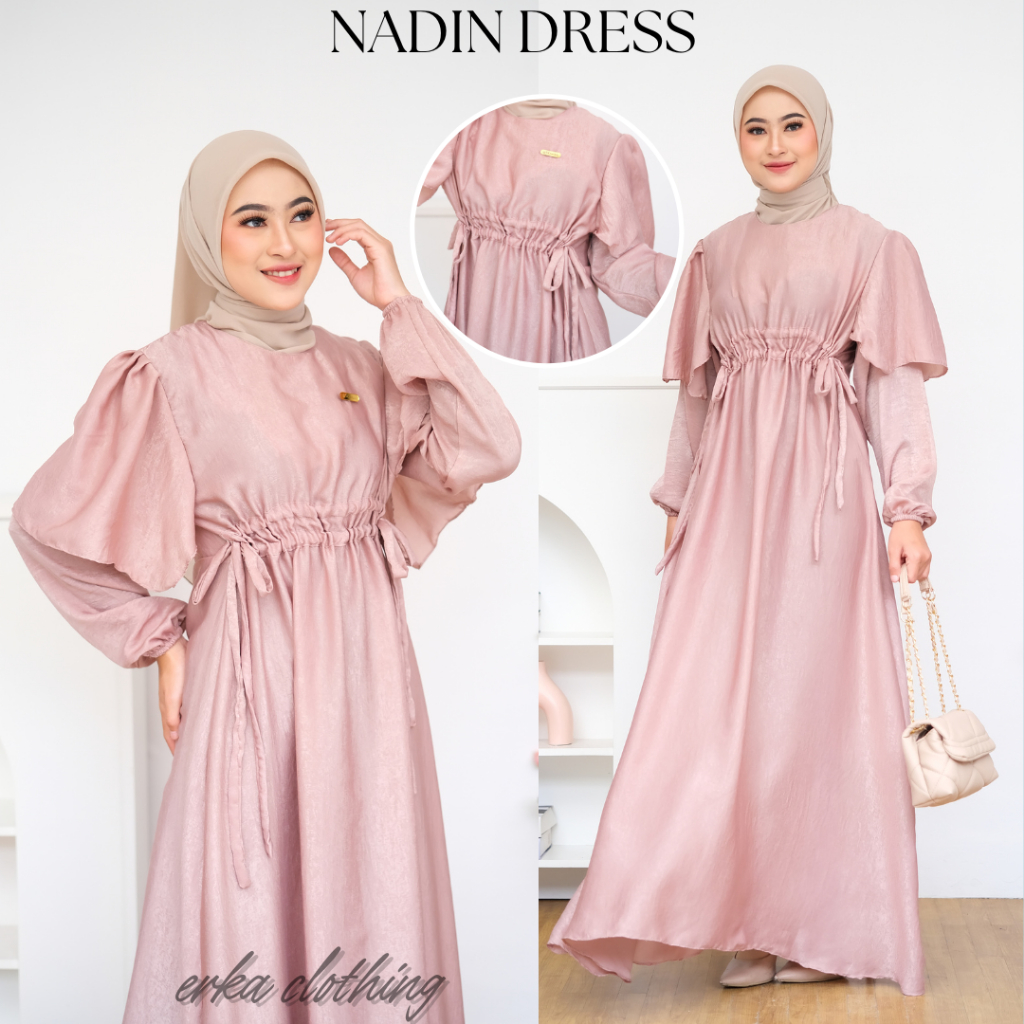 Jual Nadin Dress - Dress Santorini Silk Gamis Flowly Dress Kekinian